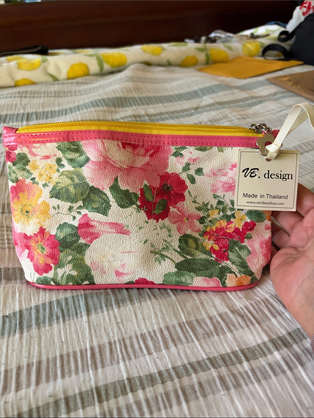 Floral Cosmetic Bag in Pink, Green and Yellow
